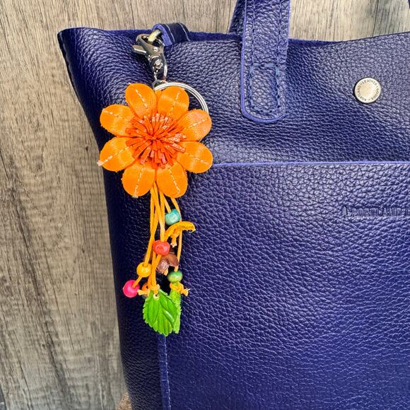 Leather Flower Purse Charm Genuine Leather Bag Charm NEW FAST SHIP - Picture 2 of 6